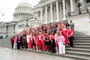 Large group of American Heart Association advocates on the steps of the Capitol Building in Washington, D.C.