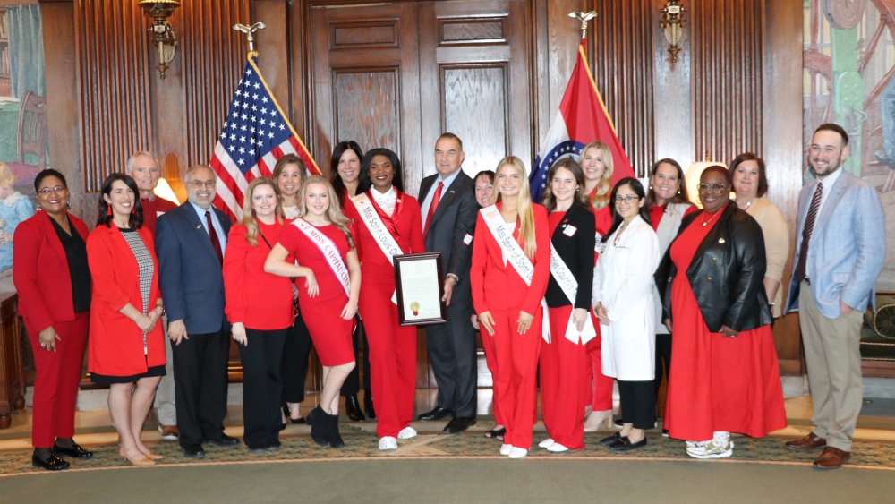 Missouri Advocates wearing red at the state capitol