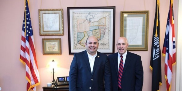 Tony Linderman (right) is pictured with Cliff Rosenberger, who was speaker of the Ohio House of Representatives when House Bill 113 passed requiring CPR/AED training as a prerequisite for high school graduation in the state. (Courtesy of Tony Linderman