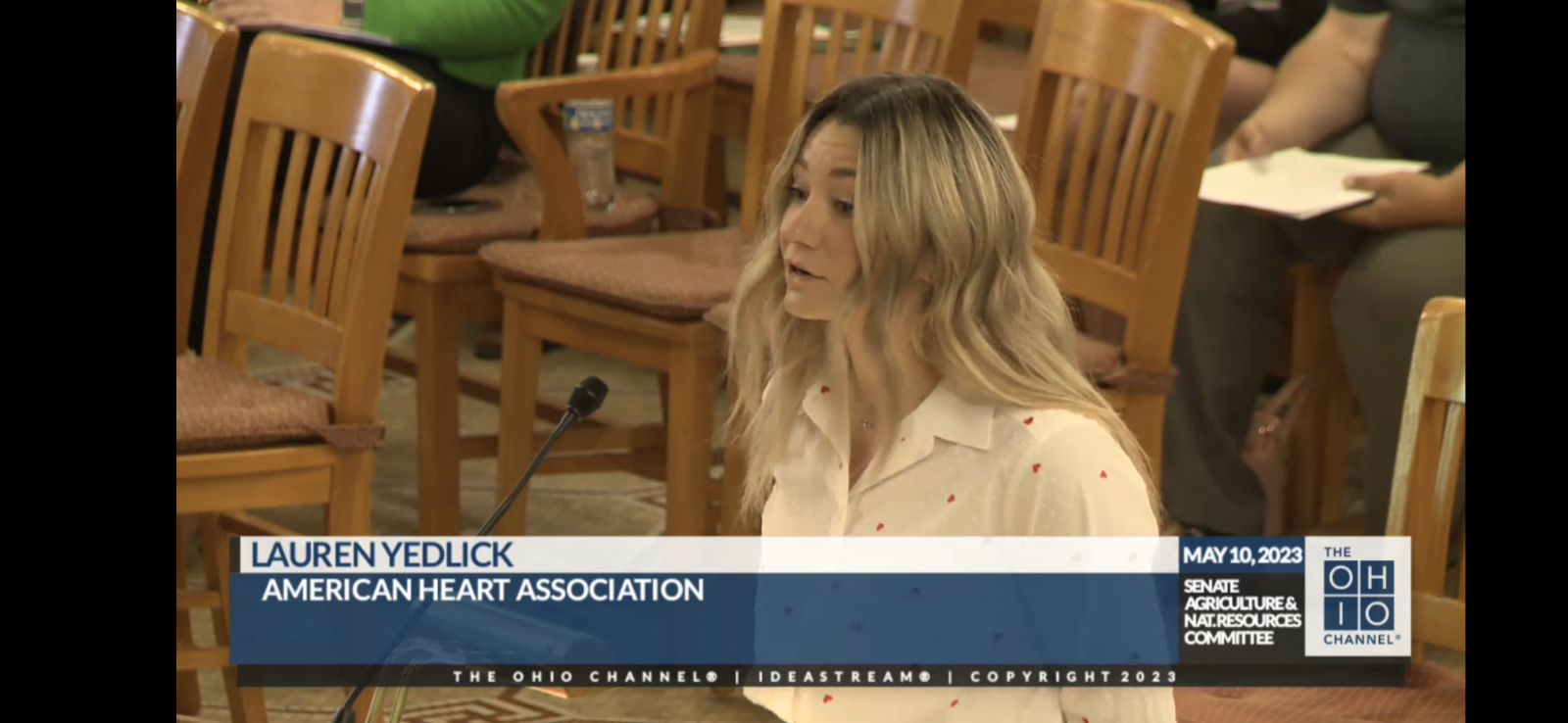 Lauren Yedlick testifying in front of the Ohio legislature about the importance of telecommunicator CPR.