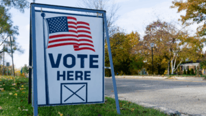 Sign for a polling location on election day.
