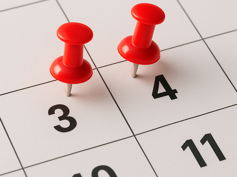 Calendar page with pins on the 3rd and 4th