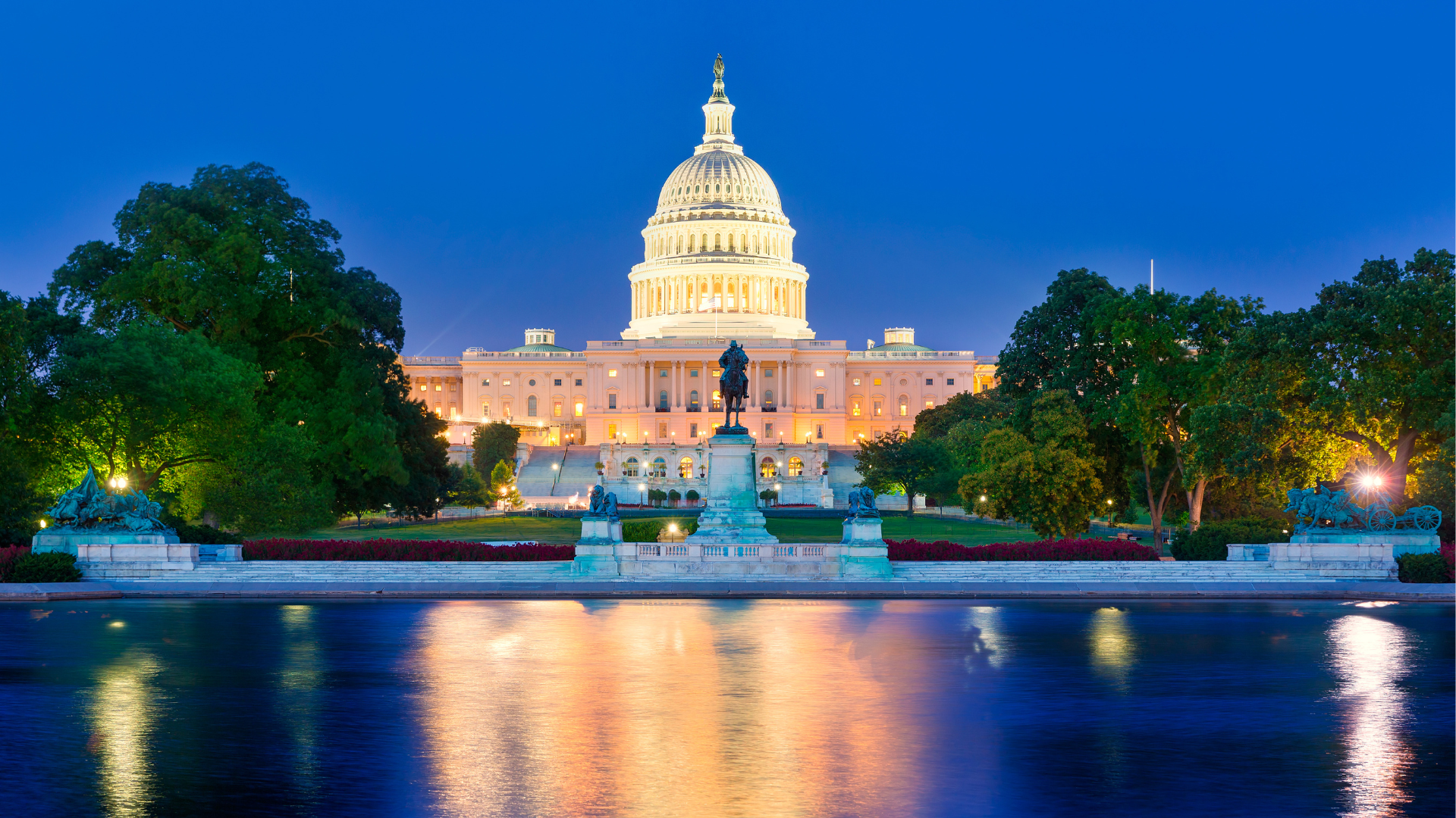 The US Capitol at night.